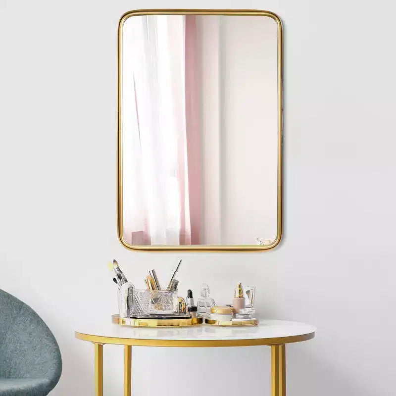 Specchio da parete rettangolare con cornice sottile in metallo, 22,75" x 34,5", oro