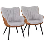 Yaheetech Set of 2 Modern Pleated Curved Back Armchair for Living Room, Dining Room, Bedroom, Gray and Retro Brown