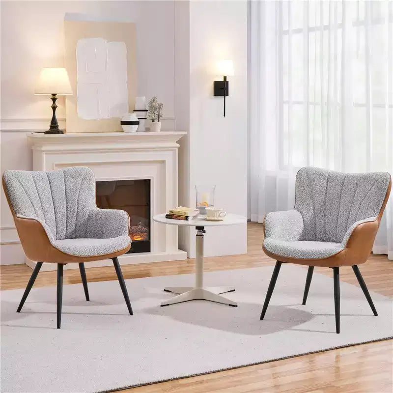 Set di 2 sedie d'accento imbottite con schienale curvo, grigio e marrone retrò