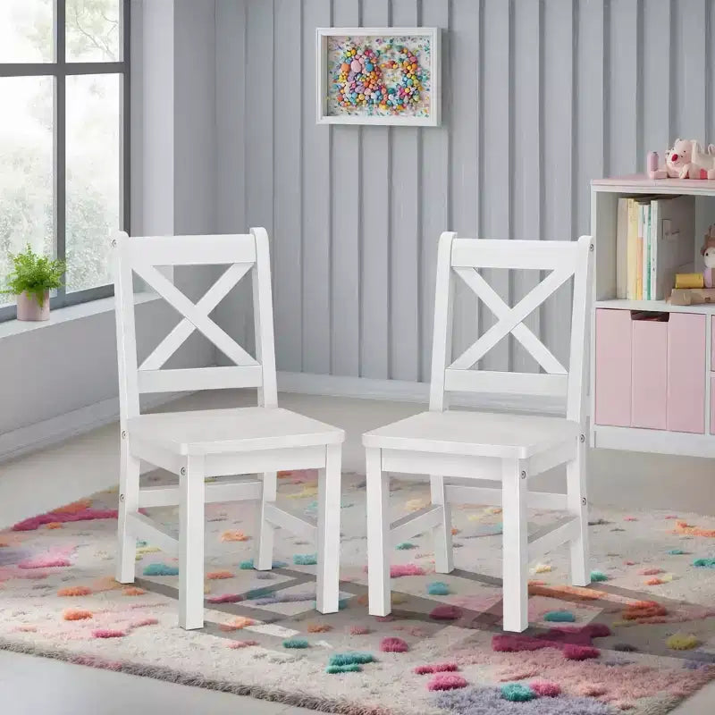 Sedie per bambini con schienale a X in legno massello, set da 2