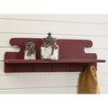 Scaffale rustico in legno rosso da parete con 5 ganci in metallo