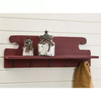 Scaffale rustico in legno rosso da parete con 5 ganci in metallo