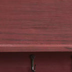 Scaffale rustico in legno rosso da parete con 5 ganci in metallo