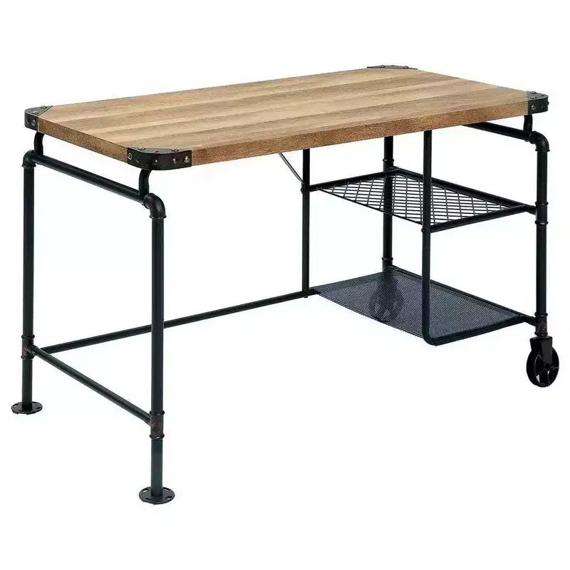 Scrivania industriale da 47 pollici con struttura in metallo e piano in legno