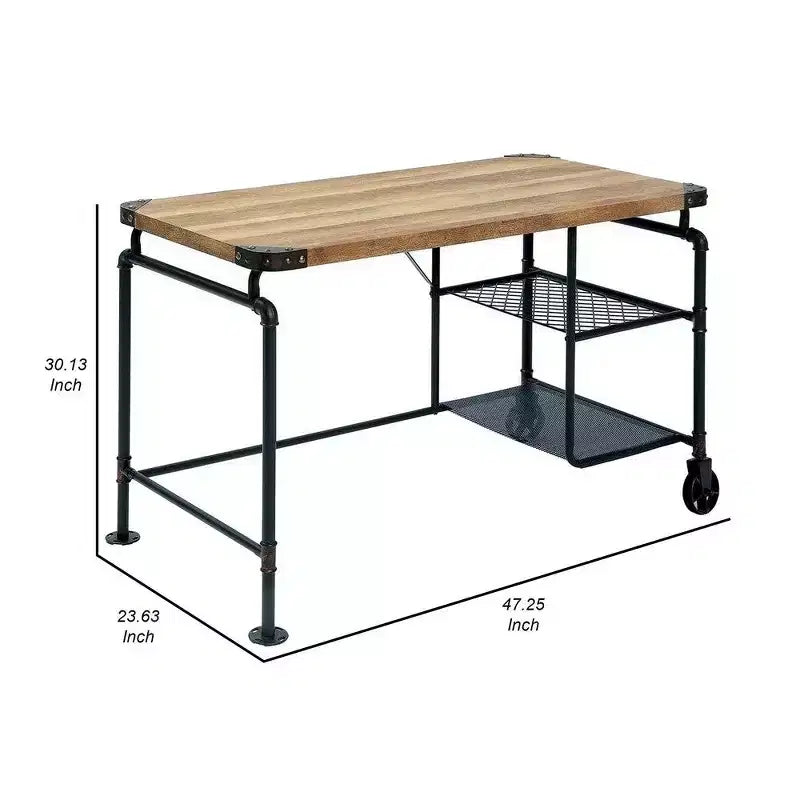 Scrivania industriale da 47 pollici con struttura in metallo e piano in legno