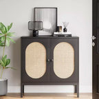 CuisinSmart 31.5'' Sideboard Buffet Cabinet with Rattan Wicker, Kitchen Cabinet with 2 Rattan Doors, Kitchen Cabinets for Kitchen Dining Room