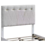 Letto imbottito color grano con piattaforma e doghe in legno