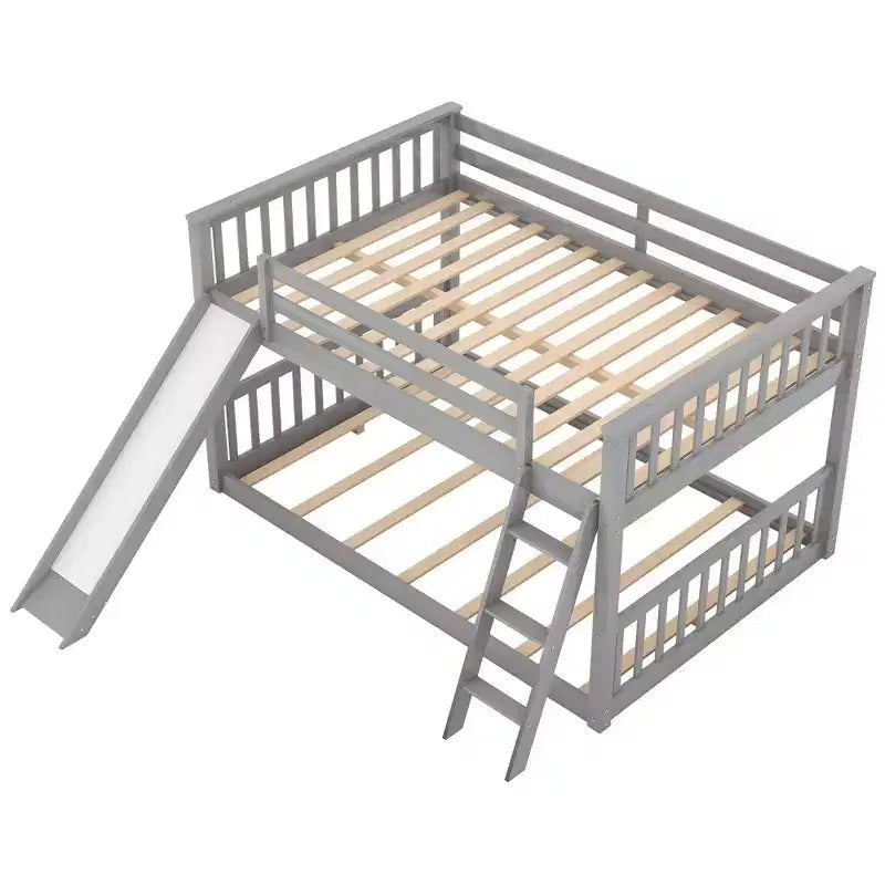 Letto a castello completo con scivolo convertibile, sponda di sicurezza e scaletta - Grigio