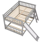 Letto a castello completo con scivolo convertibile, sponda di sicurezza e scaletta - Grigio