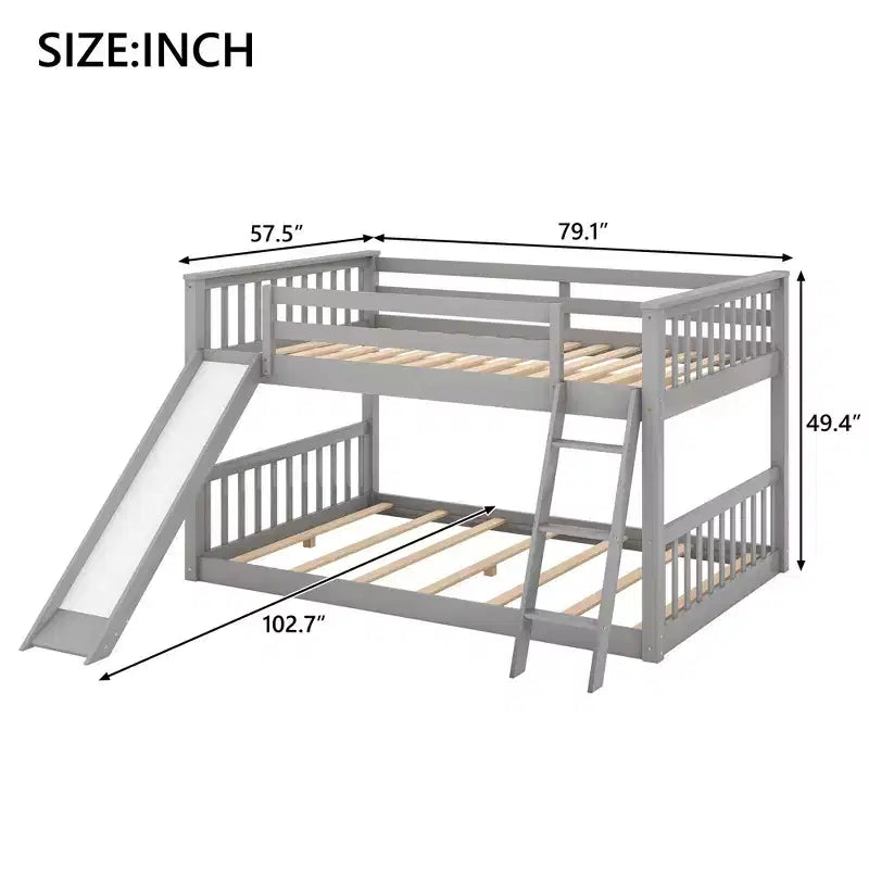 Letto a castello completo con scivolo convertibile, sponda di sicurezza e scaletta - Grigio
