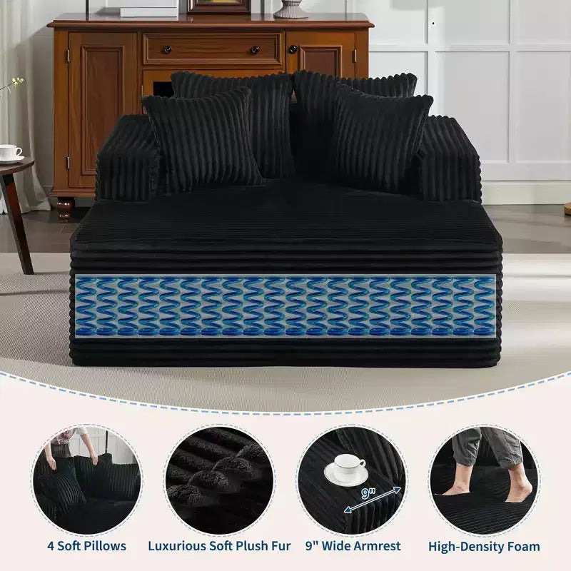 Sedia a sdraio Chaise Lounge con rivestimento in velluto a coste e 4 cuscini