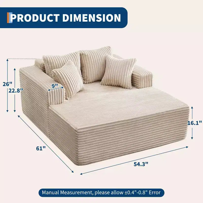 Sedia a sdraio Chaise Lounge con rivestimento in velluto a coste e 4 cuscini