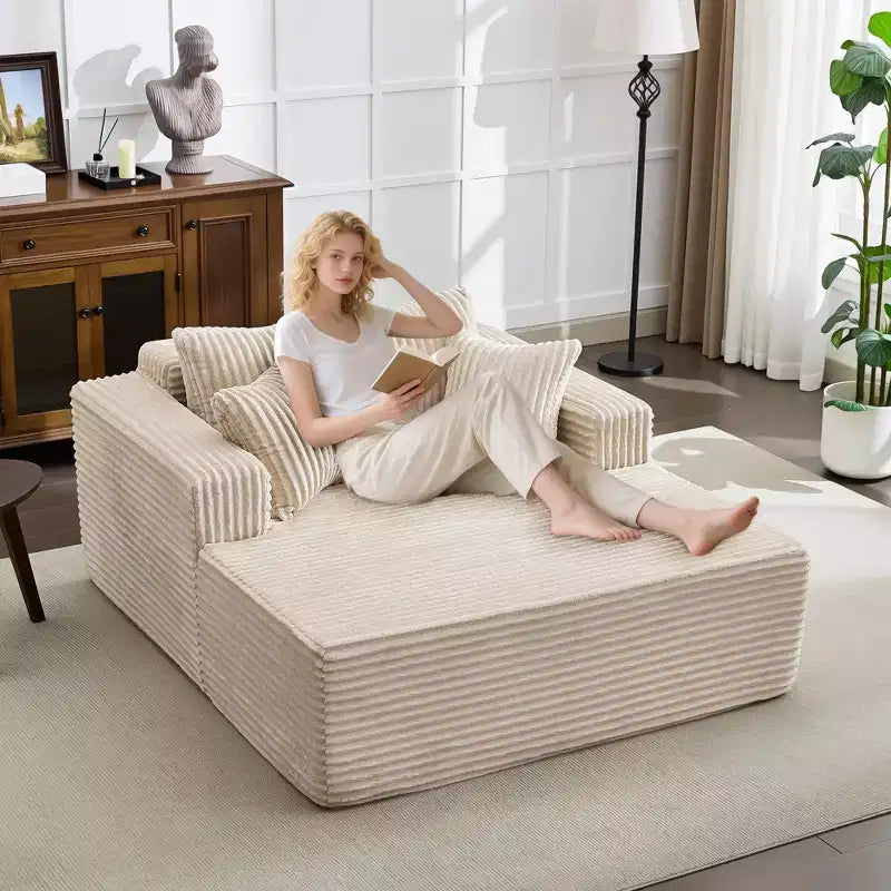 Sedia a sdraio Chaise Lounge con rivestimento in velluto a coste e 4 cuscini