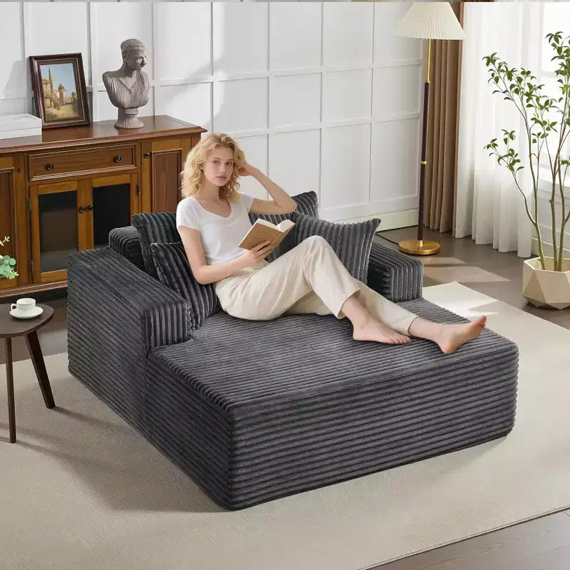 Sedia a sdraio Chaise Lounge con rivestimento in velluto a coste e 4 cuscini