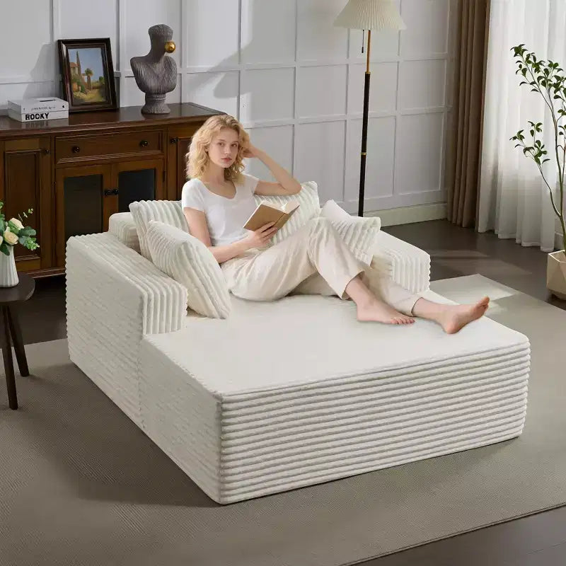 Sedia a sdraio Chaise Lounge con rivestimento in velluto a coste e 4 cuscini
