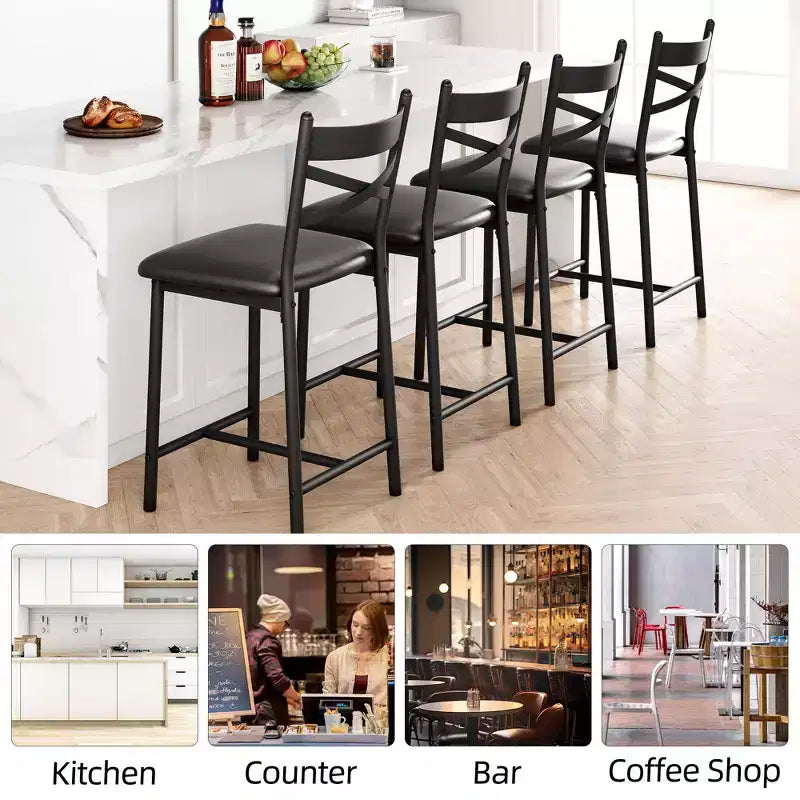 Sgabelli da bar altezza bancone, set da 2 con schienale e rivestimento in similpelle