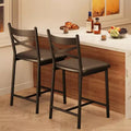 Set of 2 Counter Height Bar Stools with Back, Upholstered Faux Leather Bar Chairs with Thick Cushion and Footrest