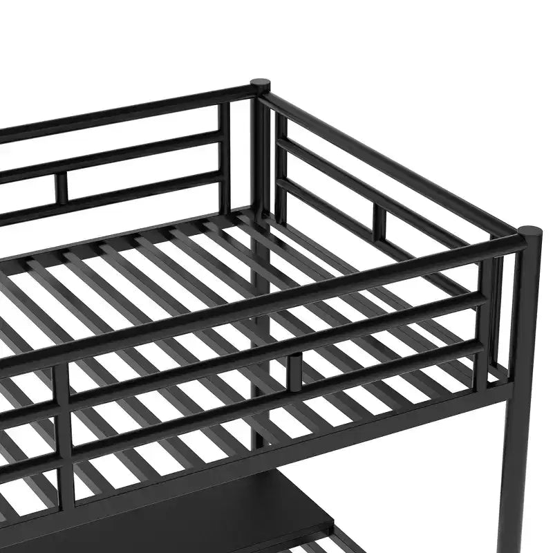 Letto a soppalco singolo in metallo con scrivania e scaletta integrata, nero