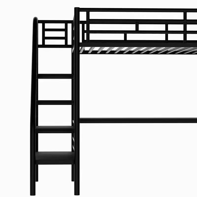 Letto a soppalco singolo in metallo con scrivania e scaletta integrata, nero