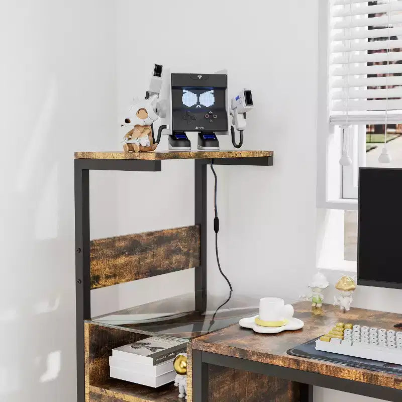 Scrivania per Computer da 122 cm con Struttura in Metallo, Ripiani Portaoggetti e Cassetto