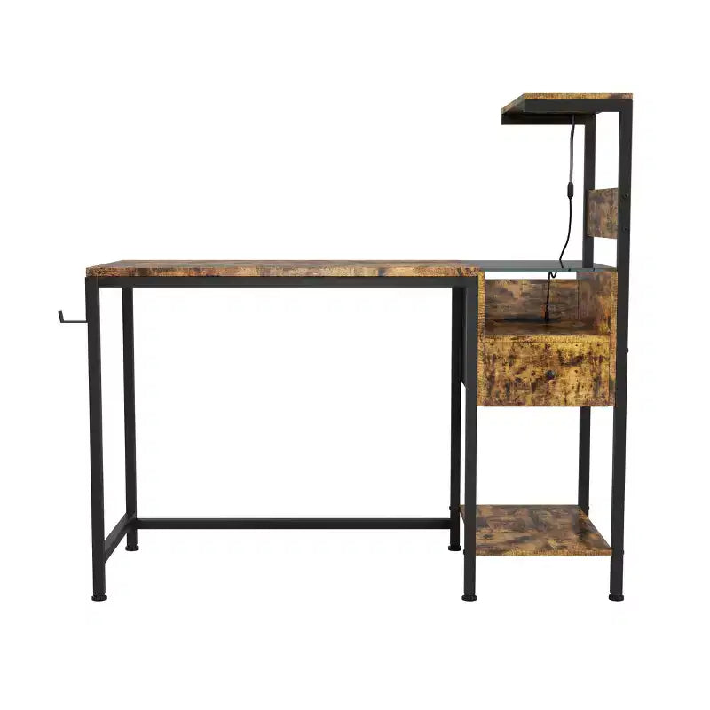 Scrivania per Computer da 122 cm con Struttura in Metallo, Ripiani Portaoggetti e Cassetto