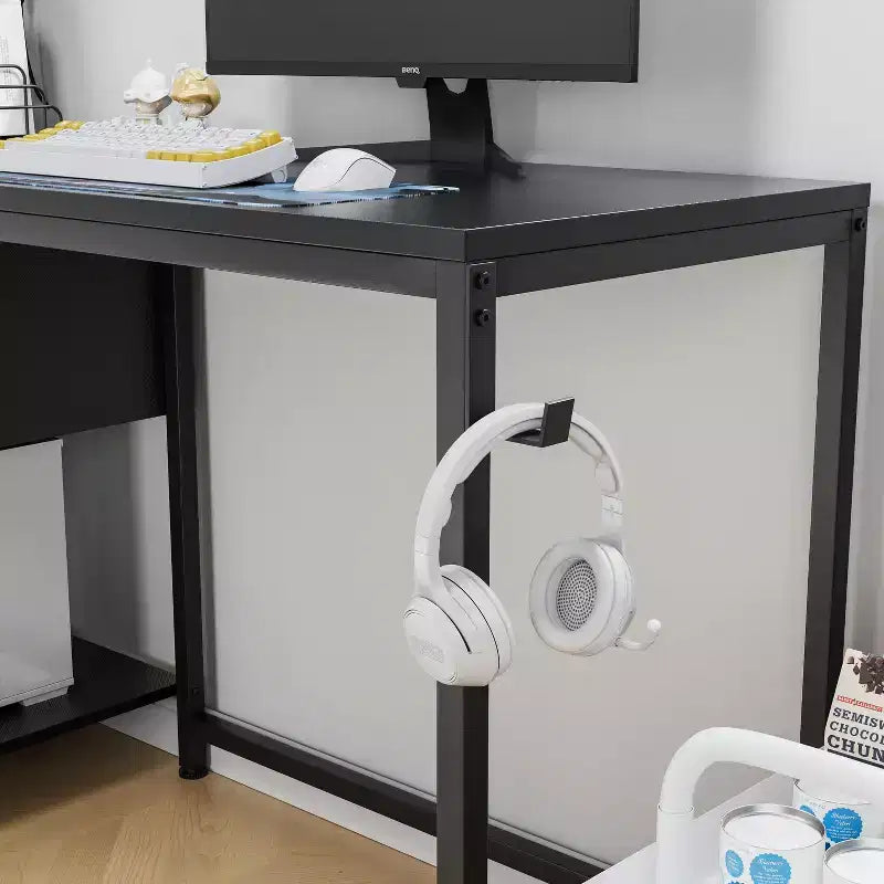 Scrivania per Computer da 122 cm con Struttura in Metallo, Ripiani Portaoggetti e Cassetto