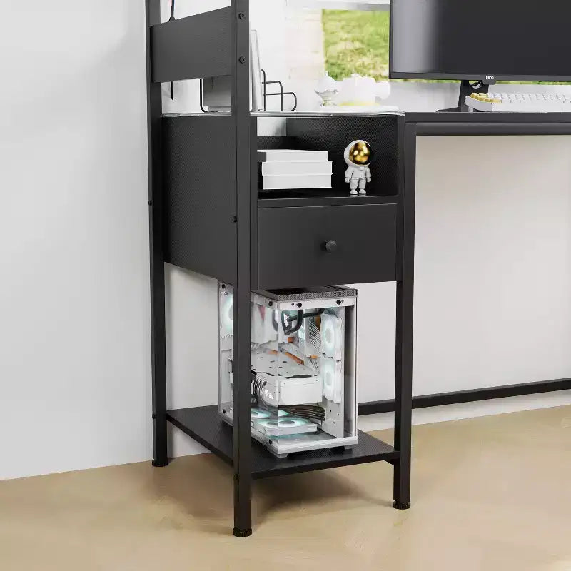 Scrivania per Computer da 122 cm con Struttura in Metallo, Ripiani Portaoggetti e Cassetto