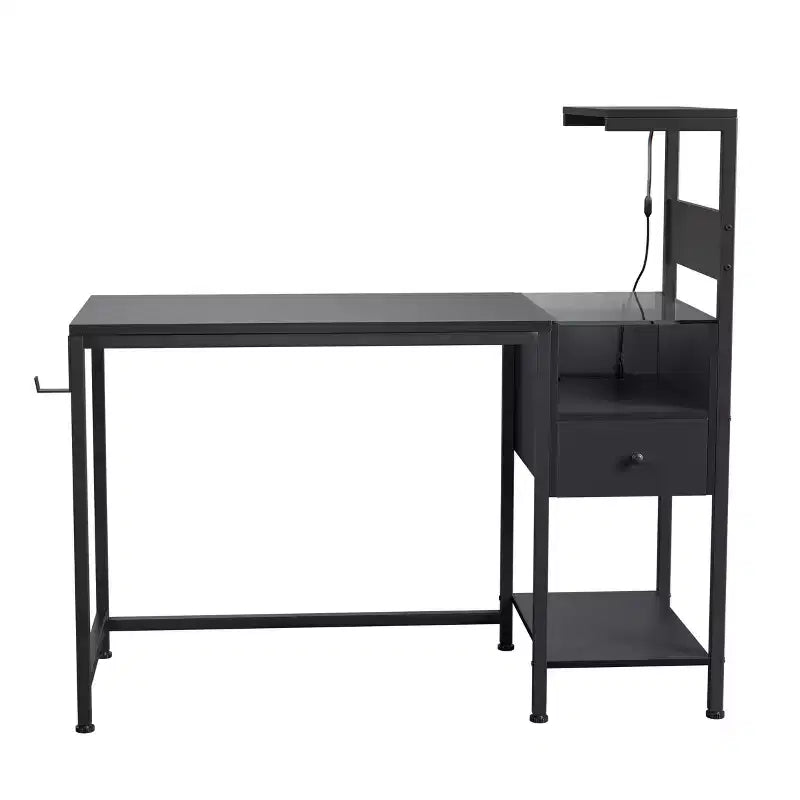 Scrivania per Computer da 122 cm con Struttura in Metallo, Ripiani Portaoggetti e Cassetto