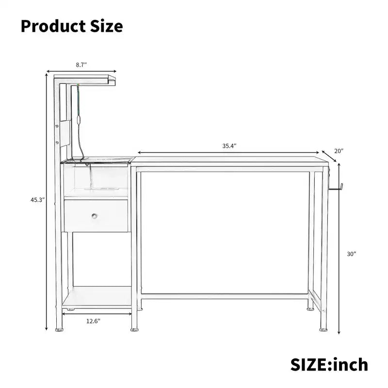 Scrivania per Computer da 122 cm con Struttura in Metallo, Ripiani Portaoggetti e Cassetto