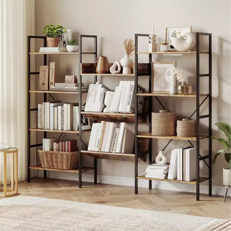 Libreria a 4 ripiani in ferro e legno
