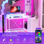 Scrivania angolare a L (120 cm) con luci LED, prese di corrente, porte USB e 3 cassetti