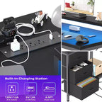 Scrivania angolare a L (120 cm) con luci LED, prese di corrente, porte USB e 3 cassetti