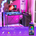 Scrivania angolare a L (120 cm) con luci LED, prese di corrente, porte USB e 3 cassetti