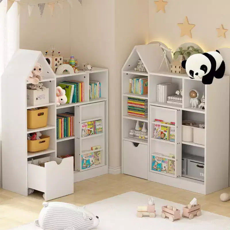 Libreria stretta a 5 ripiani con struttura in metallo