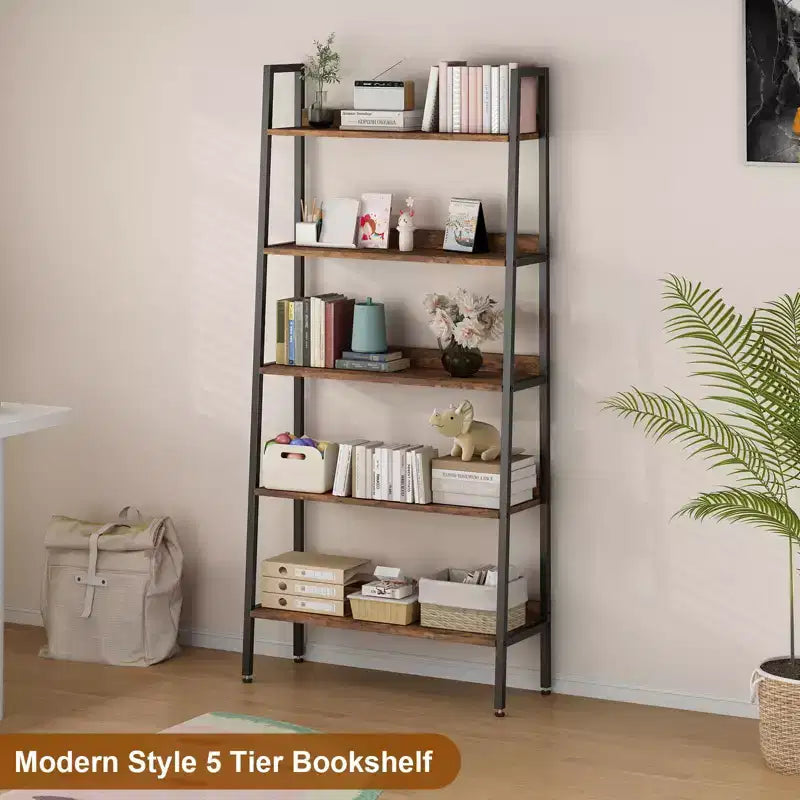 Libreria stretta a 5 ripiani con struttura in metallo