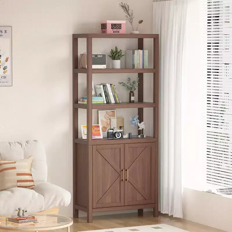 Libreria stretta a 5 ripiani con struttura in metallo
