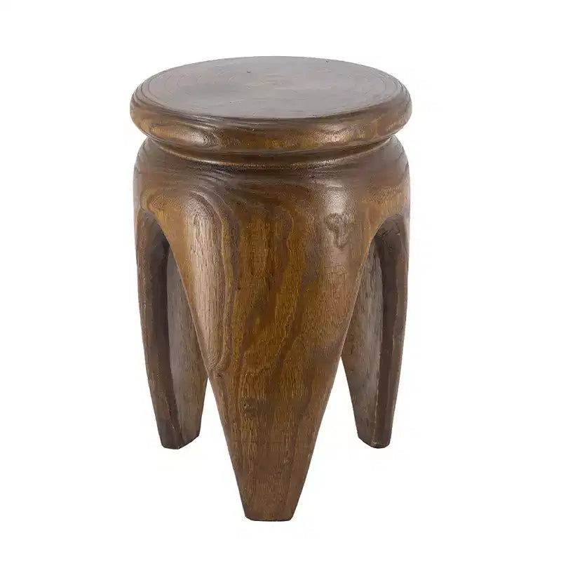 Tavolino rotondo intagliato in legno di Paulownia