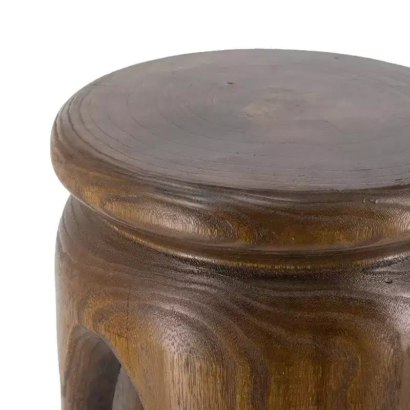 Tavolino rotondo intagliato in legno di Paulownia