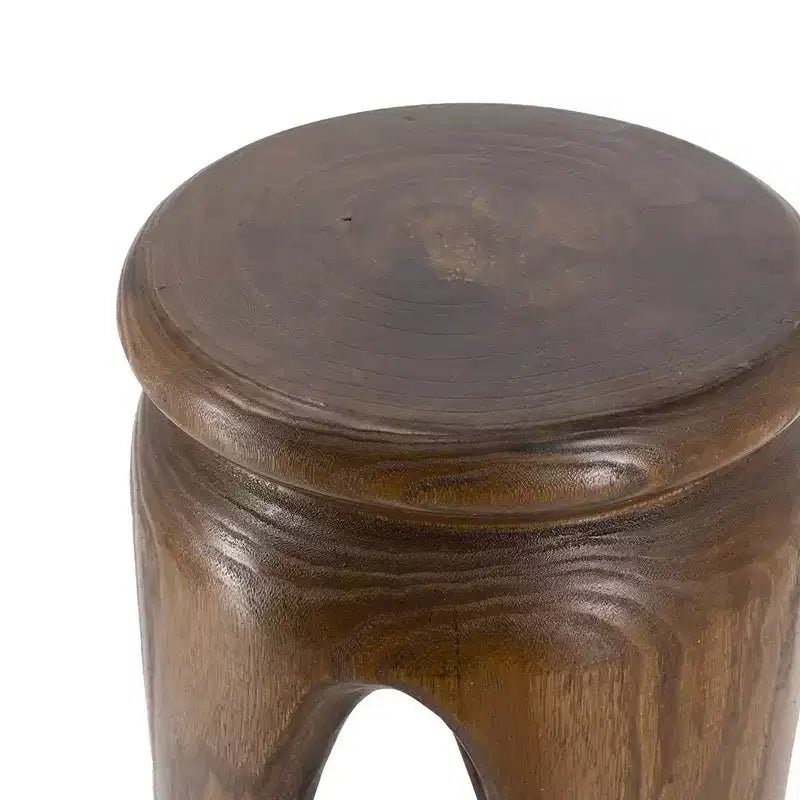 Tavolino rotondo intagliato in legno di Paulownia
