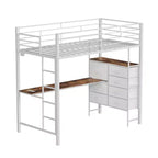 Letto a soppalco singolo con scrivania, 7 cassetti e luce LED