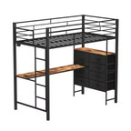 Letto a soppalco singolo con scrivania, 7 cassetti e luce LED