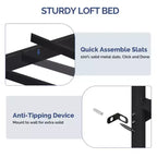 Letto a soppalco singolo con scrivania, 7 cassetti e luce LED