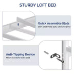 Letto a soppalco singolo con scrivania, 7 cassetti e luce LED