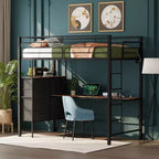 Karl Home Black Twin Loft Bed with Desk, Bunk Bed Frame with 7 Storage Drawers and LED Light