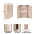 Credenza da parete in legno intagliato con ante e ripiani, finitura sbiancata