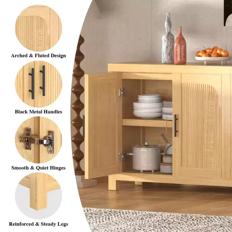 Credenza da buffet con ante ad arco scanalate e ripiani regolabili, 180 cm