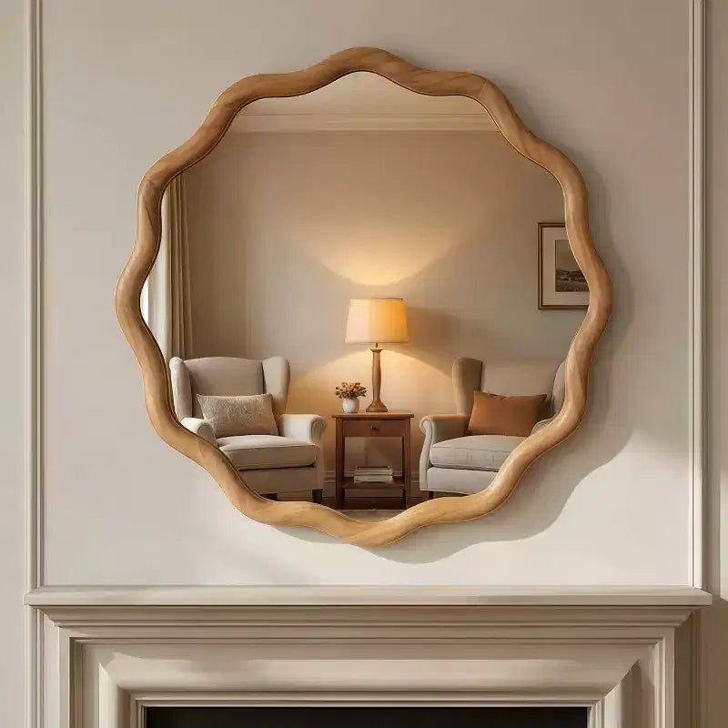Specchio da parete con cornice in legno massello ondulato da 24 pollici