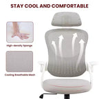 Sedia da Ufficio Ergonomica con Schienale Alto in Rete con Poggiatesta Regolabile e Braccioli Ribaltabili