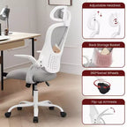 Sedia da Ufficio Ergonomica con Schienale Alto in Rete con Poggiatesta Regolabile e Braccioli Ribaltabili