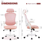 Sedia da Ufficio Ergonomica con Schienale Alto in Rete con Poggiatesta Regolabile e Braccioli Ribaltabili
